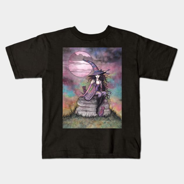 Enchanted Twilight Witch Cat Fantasy Art by Molly Harrison Kids T-Shirt by robmolily